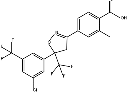 Benzoic acid, 4-[5-[3-chloro-5-(trifluoromethyl)phenyl]-4,5-dihydro-5-(trifluoromethyl)-3-isoxazolyl]-2-methyl- Structure