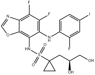 Cyclopropanesulfonamide, N-[4,5-difluoro-6-[(2-fluoro-4-iodophenyl)amino]-7-benzoxazolyl]-1-[(2S)-2,3-dihydroxypropyl]- Struktur