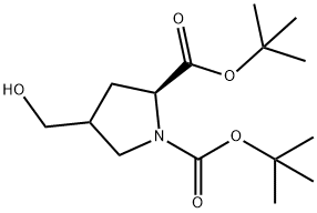 1,2-Pyrrolidinedicarboxylic acid, 4-(hydroxymethyl)-, 1,2-bis(1,1-dimethylethyl) ester, (2S)- Structure