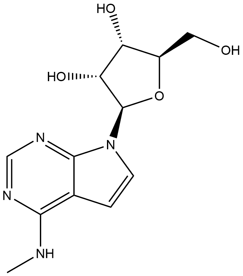 7H-Pyrrolo[2,3-d]pyrimidin-4-amine, N-methyl-7-β-D-ribofuranosyl-,13241-46-8,结构式