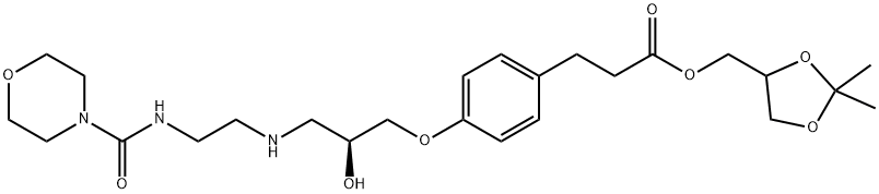Benzenepropanoic acid, 4-[2-hydroxy-3-[[2-[(4-morpholinylcarbonyl)amino]ethyl]amino]propoxy]-, (2,2-dimethyl-1,3-dioxolan-4-yl)methyl ester, [R-(R*,S*)]- (9CI) Struktur