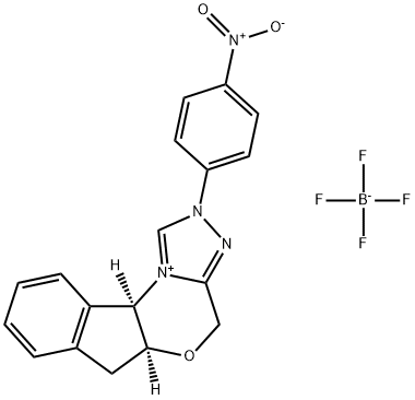 4H,6H-Indeno[2,1-b][1,2,4]triazolo[4,3-d][1,4]oxazinium, 5a,10b-dihydro-2-(4-nitrophenyl)-, (5aS,10bR)-, tetrafluoroborate(1-) (1:1) Structure