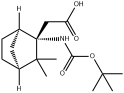 Bicyclo[2.2.1]?heptane-?2-?acetic acid, 2-?[[(1,?1-?dimethylethoxy)?carbonyl]?amino]?-?3,?3-?dimethyl-?, (1R,?2S,?4S)?- Struktur