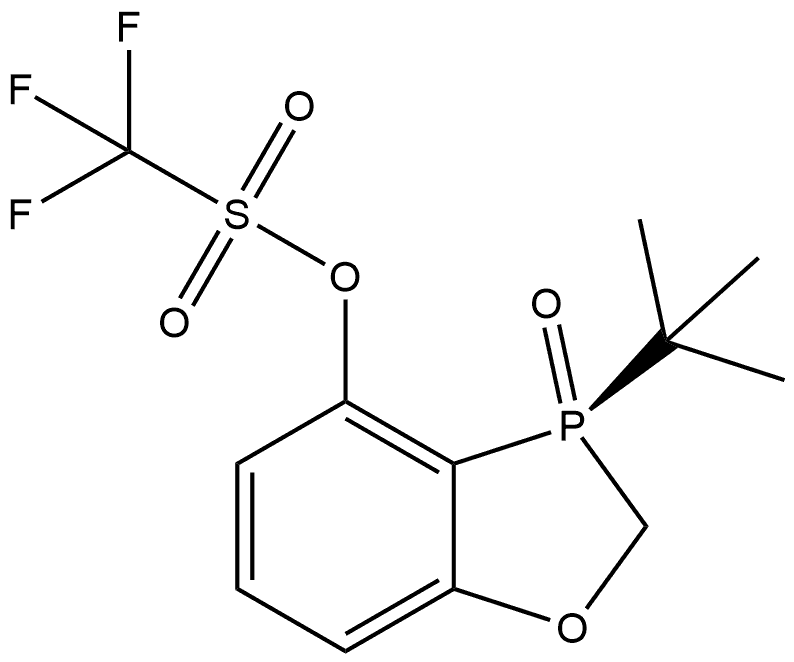 Methanesulfonic acid, 1,1,1-trifluoro-, (3S)-3-(1,1-dimethylethyl)-2,3-dihydro-3-oxido-1,3-benzoxaphosphol-4-yl ester Structure