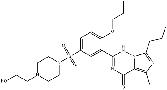 Imidazo[5,1-f][1,2,4]triazin-4(1H)-one, 2-[5-[[4-(2-hydroxyethyl)-1-piperazinyl]sulfonyl]-2-propoxyphenyl]-5-methyl-7-propyl- Struktur