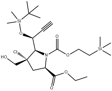 1,2-Pyrrolidinedicarboxylic acid, 4-chloro-5-[(1S)-1-[[(1,1-dimethylethyl)dimethylsilyl]oxy]-2-propyn-1-yl]-4-(hydroxymethyl)-, 2-ethyl 1-[2-(trimethylsilyl)ethyl] ester, (2R,4S,5R)-