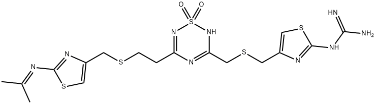 N-[4-[[[[5-[2-[[[2-[(1-Methylethylidene)amino]-4-thiazolyl]methyl]thio]ethyl]-1,1-dioxido-2H-1,2,4,6-thiatriazin-3-yl]methyl]thio]methyl]-2-thiazolyl]guanidine Structure