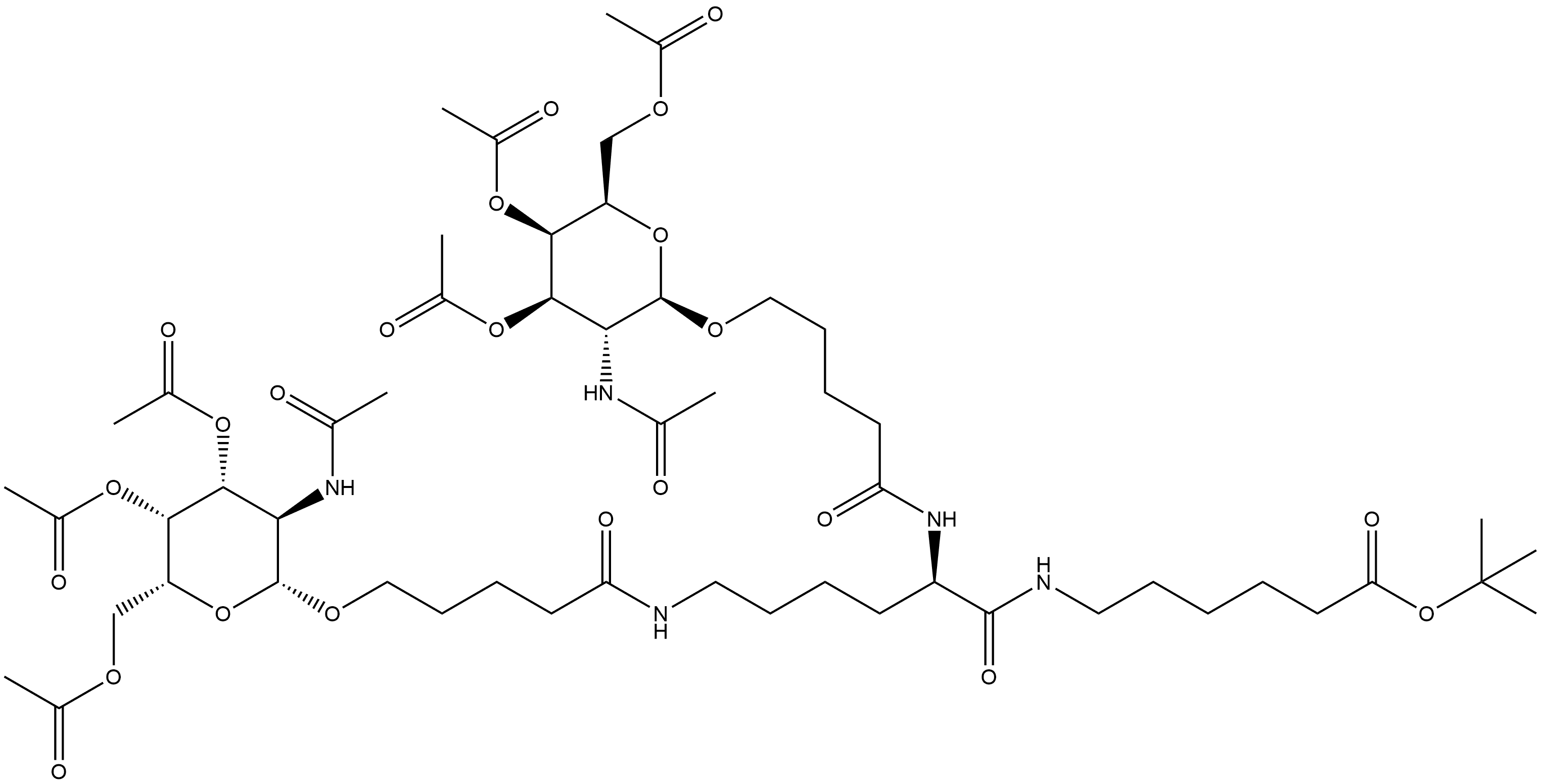 1,1-Dimethylethyl 6-[[(2R)-1-oxo-2,6-bis[[1-oxo-5-[[3,4,6-tri-O-acetyl-2-(acetylamino)-2-deoxy-β-D-galactopyranosyl]oxy]pentyl]amino]hexyl]amino]hexanoate 结构式