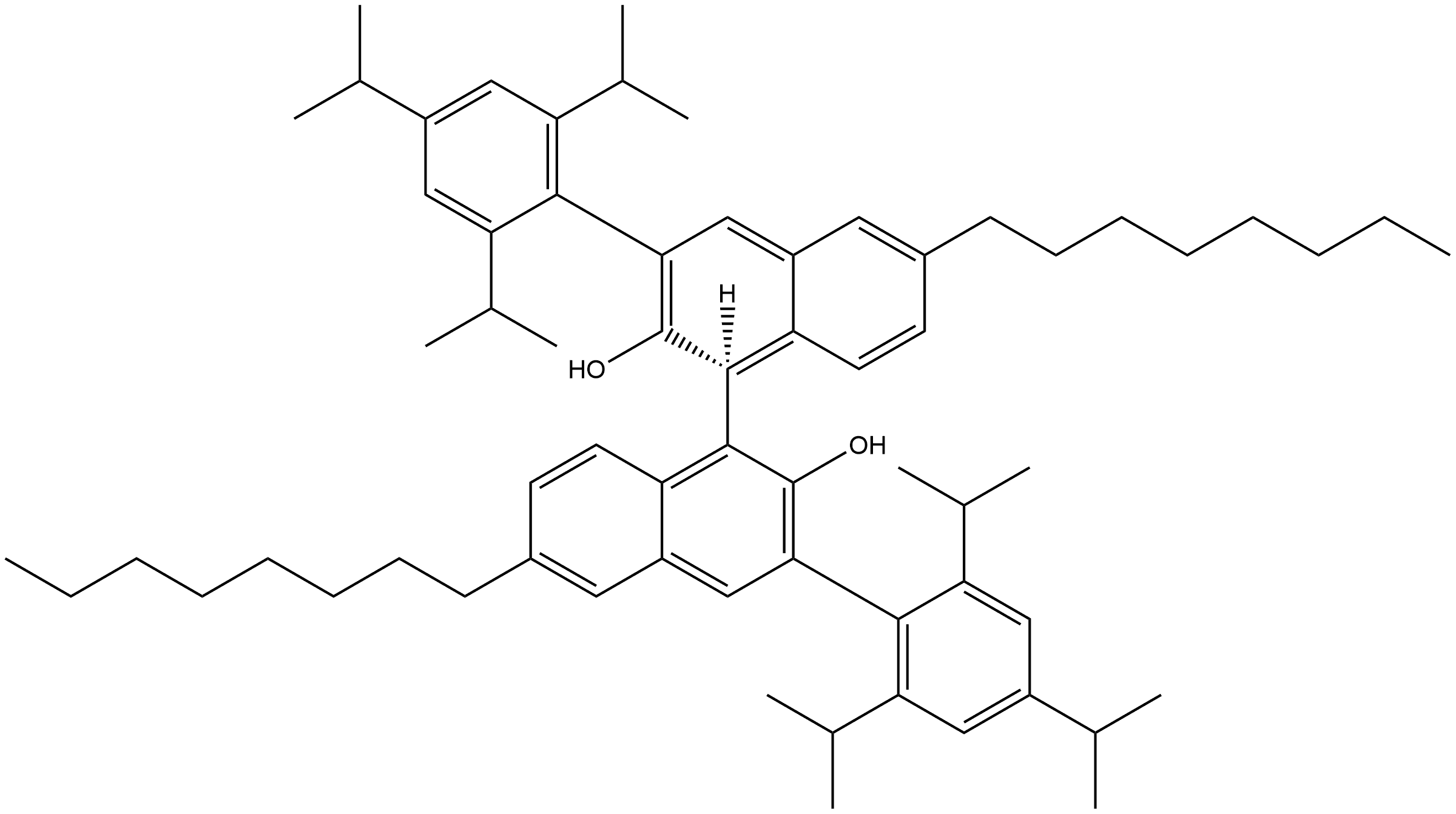 6,6'-二辛基-3,3'-双(2,4,6-三异丙基苯基)-[1,1'-联萘]-2,2'-二醇 结构式