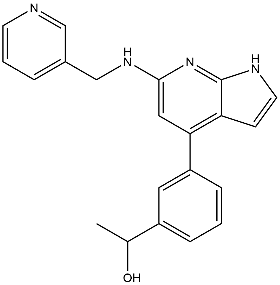 1-[3-[6-(pyridin-3-ylmethylamino)-1H-pyrrolo[2,3-b]pyridin-4-yl]phenyl]ethanol, 1360251-05-3, 结构式