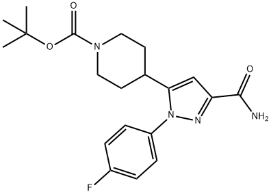 1-Piperidinecarboxylic acid, 4-[3-(aminocarbonyl)-1-(4-fluorophenyl)-1H-pyrazol-5-yl]-, 1,1-dimethylethyl ester Structure
