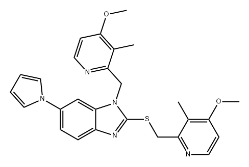 1H-Benzimidazole, 1-[(4-methoxy-3-methyl-2-pyridinyl)methyl]-2-[[(4-methoxy-3-methyl-2-pyridinyl)methyl]thio]-6-(1H-pyrrol-1-yl)- Struktur