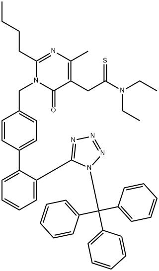 5-Pyrimidineethanethioamide, 2-butyl-N,N-diethyl-1,6-dihydro-4-methyl-6-oxo-1-[[2'-[1-(triphenylmethyl)-1H-tetrazol-5-yl][1,1'-biphenyl]-4-yl]methyl]- Structure