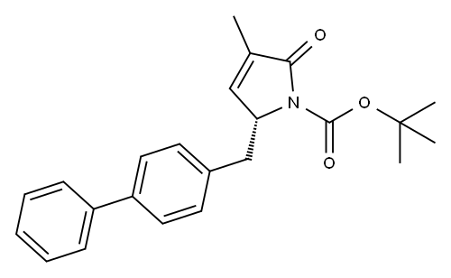 1H-Pyrrole-1-carboxylic acid, 5-([1,1'-biphenyl]-4-ylmethyl)-2,5-dihydro-3-methyl-2-oxo-, 1,1-dimethylethyl ester, (5R)- Structure