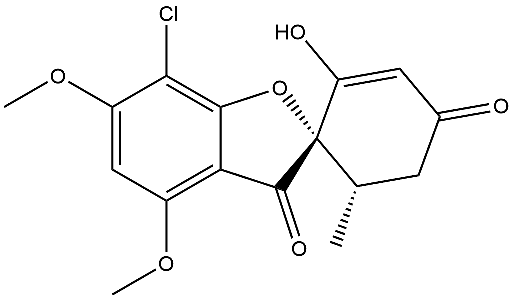 Spiro[benzofuran-2(3H),1'-[2]cyclohexene]-3,4'-dione, 7-chloro-2'-hydroxy-4,6-dimethoxy-6'-methyl-, (1'S,6'S)- Struktur