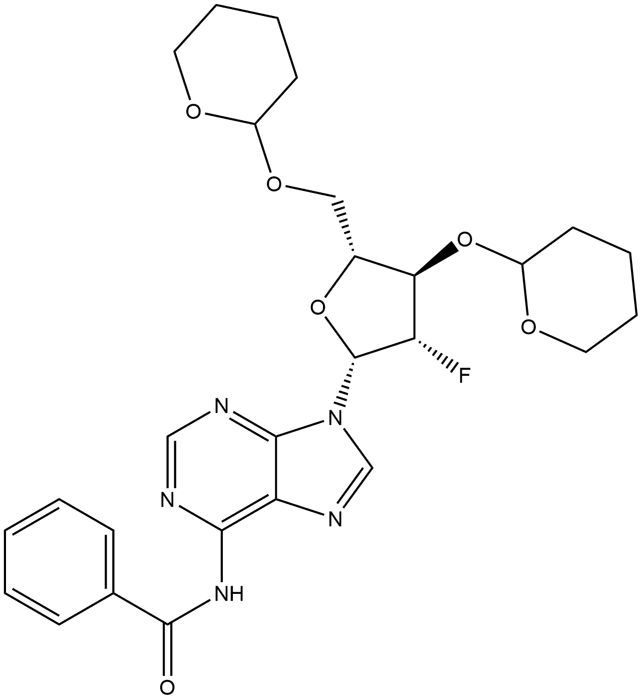 Benzamide, N-[9-[2-deoxy-2-fluoro-3,5-bis-O-(tetrahydro-2H-pyran-2-yl)-β-D-arabinofuranosyl]-9H-purin-6-yl]- Structure
