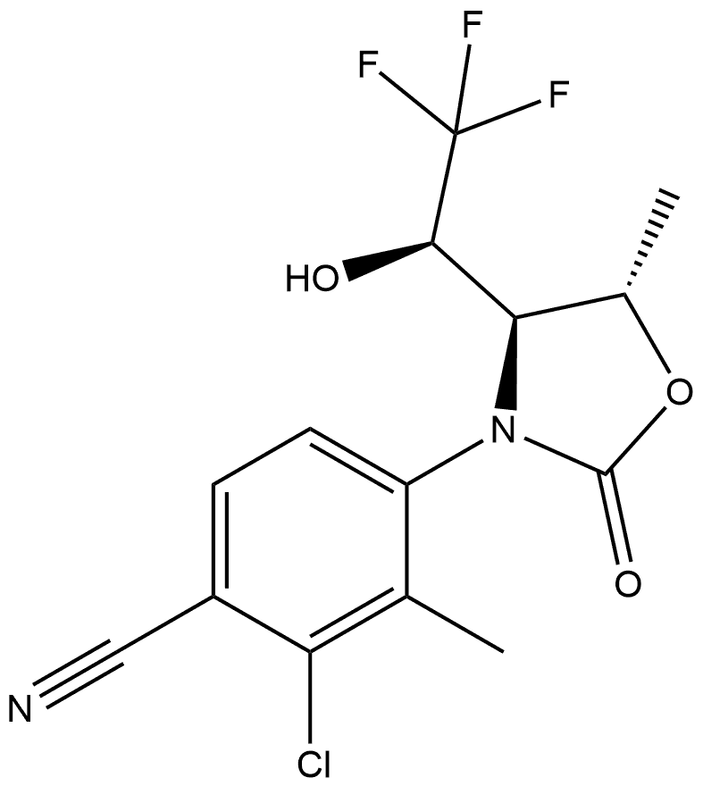 2-chloro-4-((4S,5S)-4-((R)-2,2,2-trifluoro-1-hydroxyethyl)-5-methyl-2-oxooxazolidin-3-yl)-3-methylbenzonitrile Structure