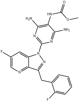 Carbamic acid, N-[4,6-diamino-2-[6-fluoro-3-[(2-fluorophenyl)methyl]-1H-pyrazolo[4,3-b]pyridin-1-yl]-5-pyrimidinyl]-, methyl ester Struktur