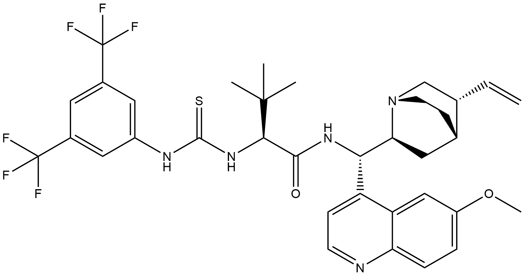 (2S)-2-[[[[3,5-bis(trifluoromethyl)phenyl]amino]thioxomethyl]amino]-N-[(8α,9S)-6'-methoxycinchonan-9-yl]-3,3-dimethyl-Butanamide Structure