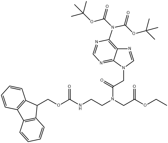 ethyl 2-(N-(2-((((9H-fluoren-9-yl)methoxy)carbonyl)amino)ethyl)-2-(6-(bis(tert-butoxycarbonyl)amino)-9H-purin-9-yl)acetamido)acetate Struktur