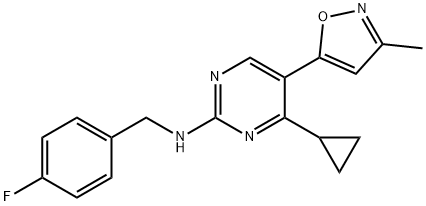 4-cyclopropyl-N-[(4-fluorophenyl)methyl]-5-(3-me thyl-1,2-oxazol-5-yl)pyrimidin-2-amine Structure