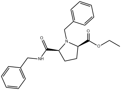 D-Proline, 1-(phenylmethyl)-5-[[(phenylmethyl)amino]carbonyl]-, ethyl ester, (5S)- Structure