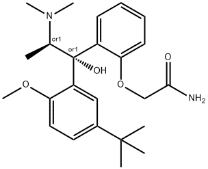 rac-2-[2-[(1R*,2S*)-2-ジメチルアミノ-1-ヒドロキシ-1-(2-メトキシ-5-tert-ブチルフェニル)プロピル]フェノキシ]アセトアミド 化学構造式