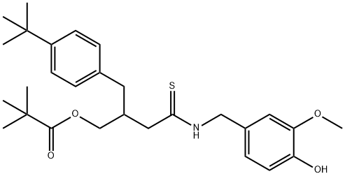 Propanoic acid, 2,2-dimethyl-, 2-[[4-(1,1-dimethylethyl)phenyl]methyl]-4-[[(4-hydroxy-3-methoxyphenyl)methyl]amino]-4-thioxobutyl ester|化合物 T24236