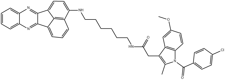 2-[1-(4-chlorobenzoyl)-5-methoxy-2-methyl-1H-indol-3-yl]-N-[6-({3,10-diazapentacyclo[10.7.1.02,11.0,.01,2]icosa-1(19),2(11),3,5,7,9,12(20),13,15,17-decaen-15-yl}amino)hexyl]acetamide Struktur