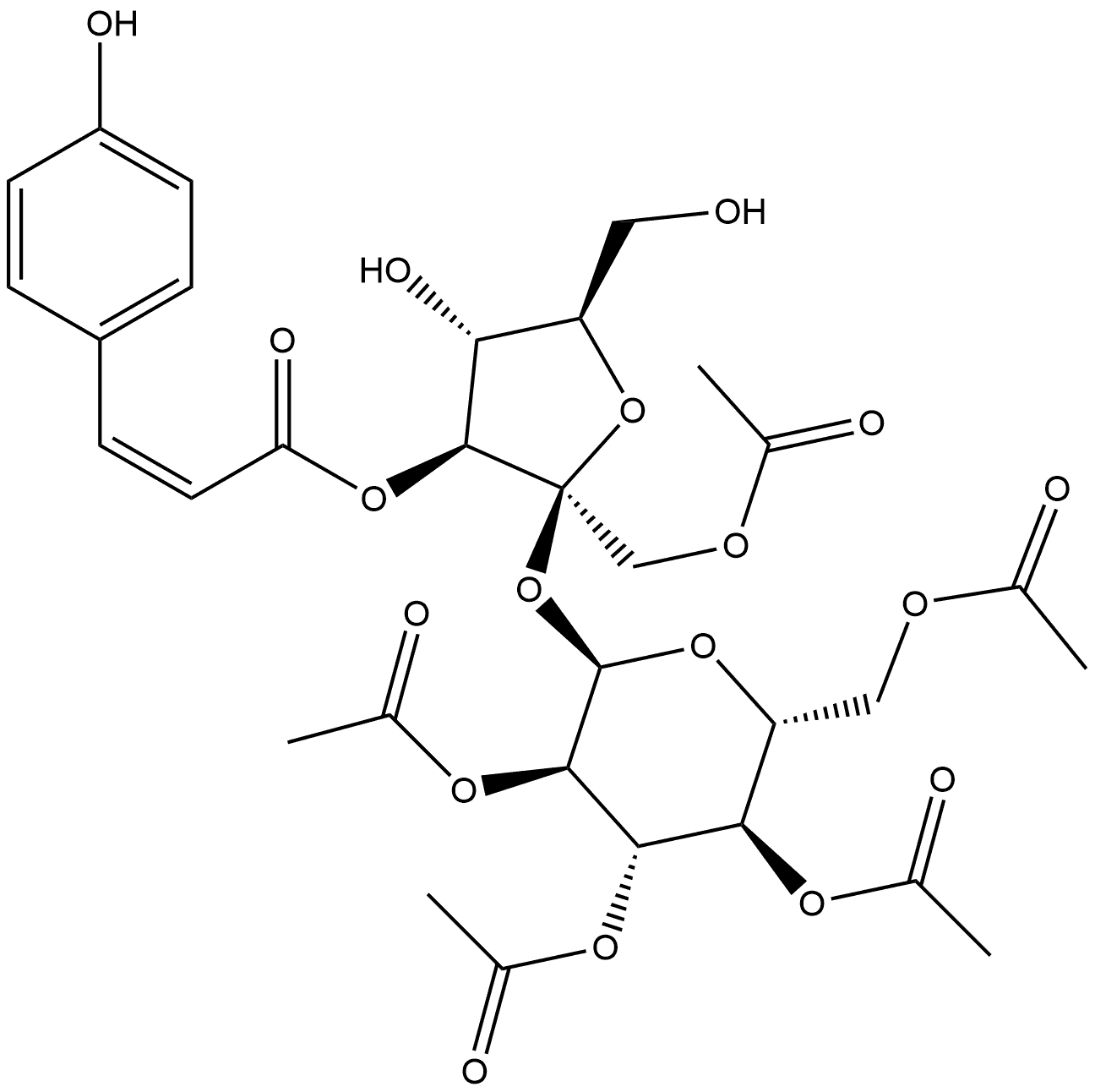 α-D-Glucopyranoside, 1-O-acetyl-3-O-[(2Z)-3-(4-hydroxyphenyl)-1-oxo-2-propen-1-yl]-β-D-fructofuranosyl, 2,3,4,6-tetraacetate