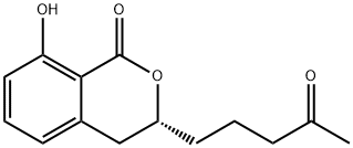 1H-2-Benzopyran-1-one, 3,4-dihydro-8-hydroxy-3-(4-oxopentyl)-, (3R)- Struktur