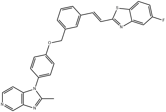 1H-Imidazo[4,5-c]pyridine, 1-[4-[[3-[(1E)-2-(5-fluoro-2-benzothiazolyl)ethenyl]phenyl]methoxy]phenyl]-2-methyl-,139401-43-7,结构式