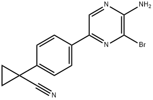 Cyclopropanecarbonitrile, 1-[4-(5-amino-6-bromo-2-pyrazinyl)phenyl]-,1396777-79-9,结构式