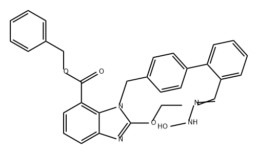 1H-Benzimidazole-7-carboxylic acid, 2-ethoxy-1-[[2'-[(hydroxyamino)iminomethyl][1,1'-biphenyl]-4-yl]methyl]-, phenylmethyl ester Structure