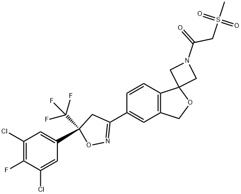 Ethanone, 1-[5'-[(5R)-5-(3,5-dichloro-4-fluorophenyl)-4,5-dihydro-5-(trifluoromethyl)-3-isoxazolyl]spiro[azetidine-3,1'(3'H)-isobenzofuran]-1-yl]-2-(methylsulfonyl)- Structure