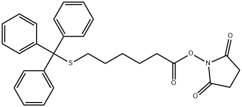 Hexanoic acid, 6-[(triphenylmethyl)thio]-, 2,5-dioxo-1-pyrrolidinyl ester Struktur
