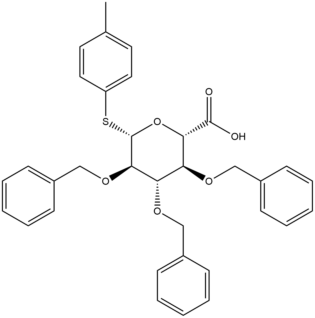4-甲基苯基2,3,4-三-O-苄基-1-硫代-Β-D-吡喃葡萄糖醛酸, 1400906-88-8, 结构式