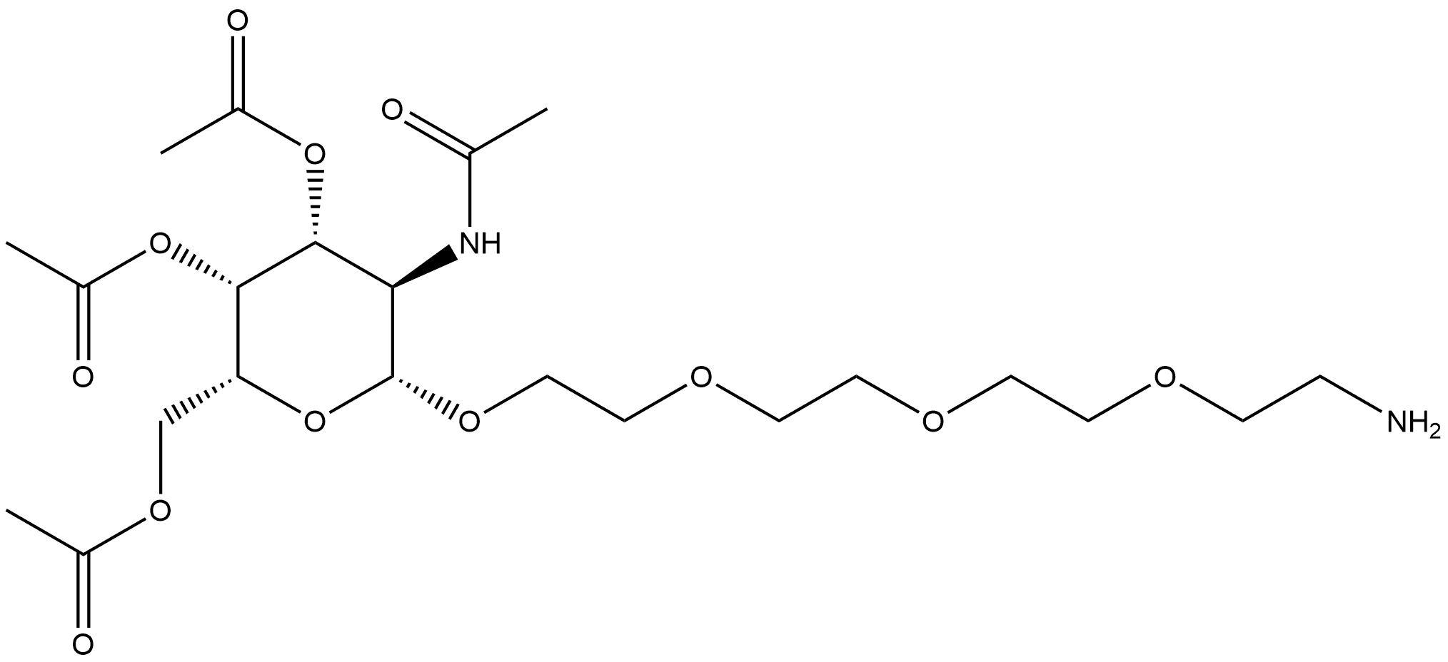 β-D-Galactopyranoside, 2-[2-[2-(2-aminoethoxy)ethoxy]ethoxy]ethyl 2-(acetylamino)-2-deoxy-, 3,4,6-triacetate,1402209-74-8,结构式