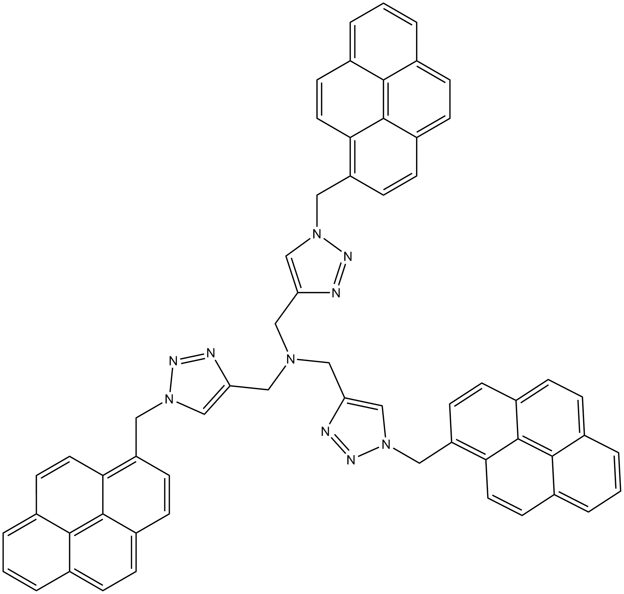 1H-1,2,3-TRIAZOLE-4-METHANAMINE, 1-(1-PYRENYLMETHYL)-N,N-BIS[[1-(1-PYRENYLMETHYL)-1H-1,2,3-TRIAZOL-4, 1402329-58-1, 结构式