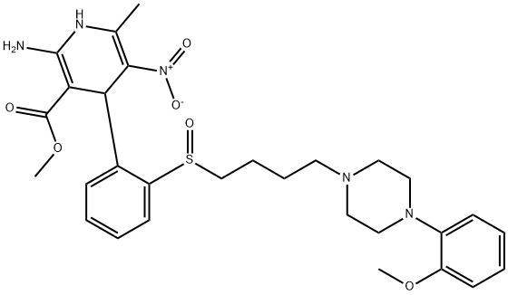 2-アミノ-1,4-ジヒドロ-6-メチル-5-ニトロ-4-[2-[4-[4-(2-メトキシフェニル)ピペラジノ]ブチルスルフィニル]フェニル]ピリジン-3-カルボン酸メチル 化学構造式