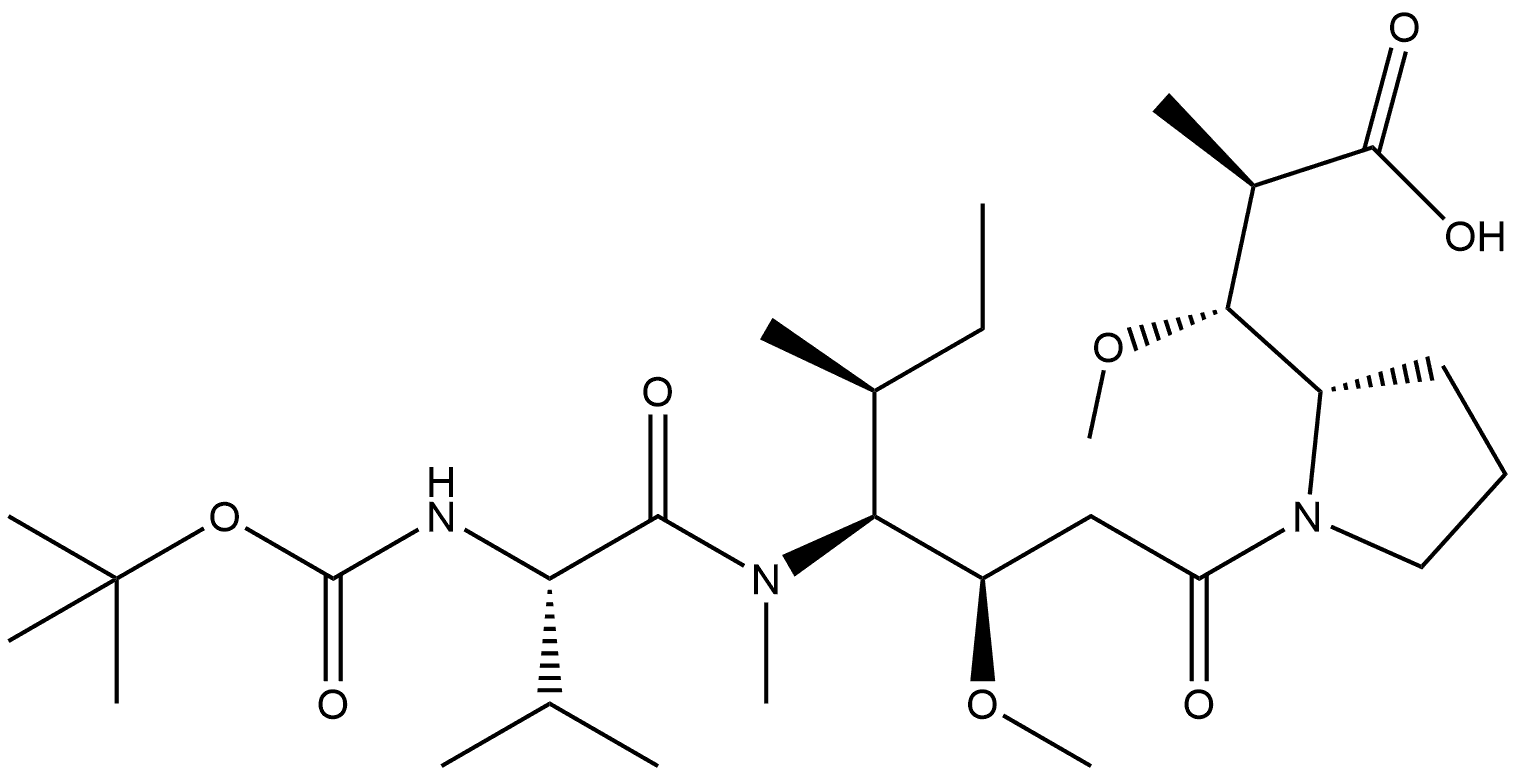 2-Pyrrolidinepropanoic acid, 1-[(3R,4S,5S)-4-[[(2S)-2-[[(1,1-dimethylethoxy)carbonyl]amino]-3-methyl-1-oxobutyl]methylamino]-3-methoxy-5-methyl-1-oxoheptyl]-β-methoxy-α-methyl-, (αR,βR,2S)- Structure