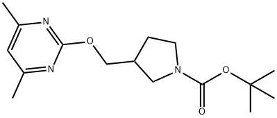 1-Pyrrolidinecarboxylic acid, 3-[[(4,6-dimethyl-2-pyrimidinyl)oxy]methyl]-, 1,1-dimethylethyl ester Struktur