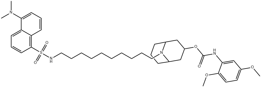 Carbamic acid, N-(2,5-dimethoxyphenyl)-, 9-[10-[[[5-(dimethylamino)-1-naphthalenyl]sulfonyl]amino]decyl]-9-azabicyclo[3.3.1]non-3-yl ester Structure