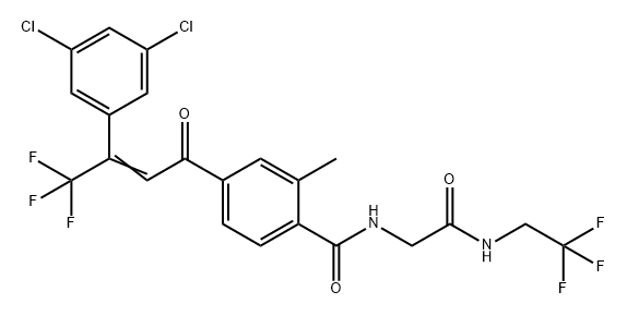 Benzamide, 4-[3-(3,5-dichlorophenyl)-4,4,4-trifluoro-1-oxo-2-buten-1-yl]-2-methyl-N-[2-oxo-2-[(2,2,2-trifluoroethyl)amino]ethyl]- Struktur