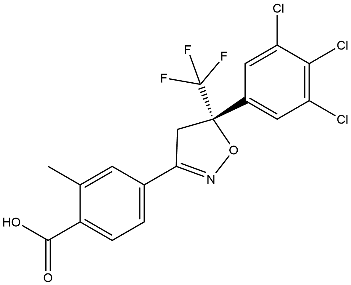2-methyl-4-[(5S)-5-(3,4,5-trichlorophenyl)-5-(trifluoromethyl)-4H-isoxazol-3-yl]benzoic acid 结构式