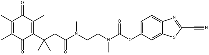 Carbamic acid, N-methyl-N-[2-[methyl[3-methyl-1-oxo-3-(2,4,5-trimethyl-3,6-dioxo-1,4-cyclohexadien-1-yl)butyl]amino]ethyl]-, 2-cyano-6-benzothiazolyl ester Structure