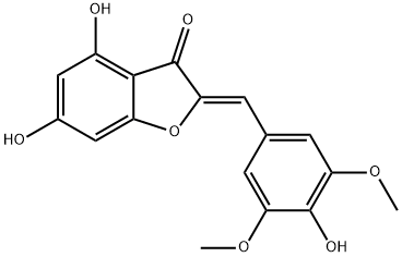 3(2H)-Benzofuranone, 4,6-dihydroxy-2-[(4-hydroxy-3,5-dimethoxyphenyl)methylene]-, (2Z)-,1427795-52-5,结构式