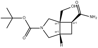 rel-(tert-butyl (1S,5R,7R)-7-carbamoyl-1-(hydroxymethyl)-3-azabicyclo[3.2.0]heptane-3-carboxylate) Structure
