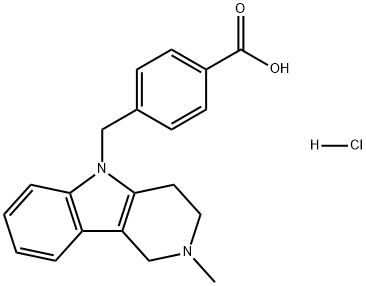 Benzoic acid, 4-[(1,2,3,4-tetrahydro-2-methyl-5H-pyrido[4,3-b]indol-5-yl)methyl]-, hydrochloride (1:1) Structure
