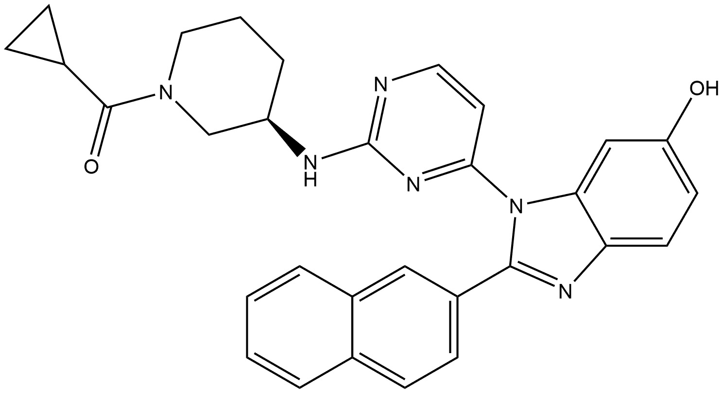 Cyclopropyl[(3R)-3-[[4-[6-hydroxy-2-(2-naphthalenyl)-1H-benzimidazol-1-yl]-2-pyrimidinyl]amino]-1-piperidinyl]methanone Structure